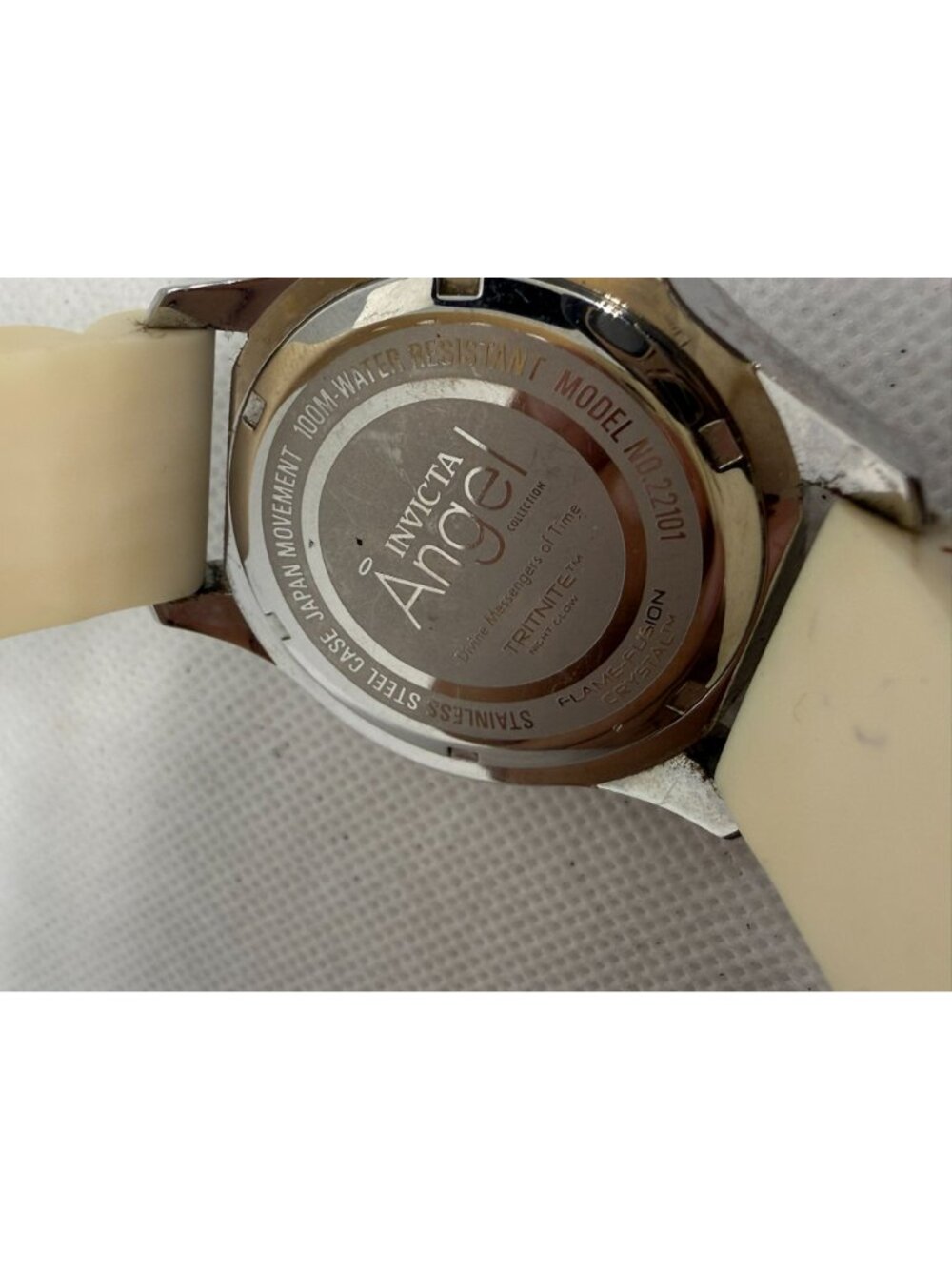 Invicta Angel Womens Quartz Watch Cream Silicone Strap Model 27101 Water Resista - Picture 10 of 11